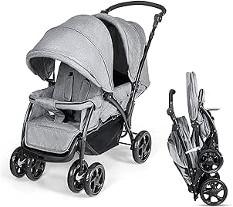 Poussette Double Bébé Poussette Pliable Pour Jumeaux Poussette Canne De Voyage Gris123 X 59 X 102cm
