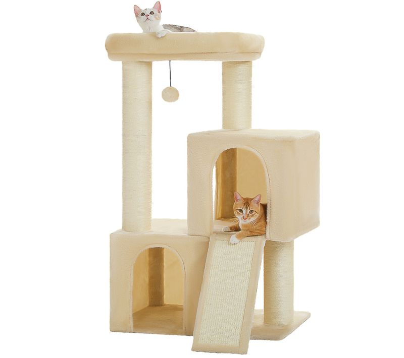 Arbre à Chat 114 Cm Griffoirs XXL Et Doubles Condos Beige