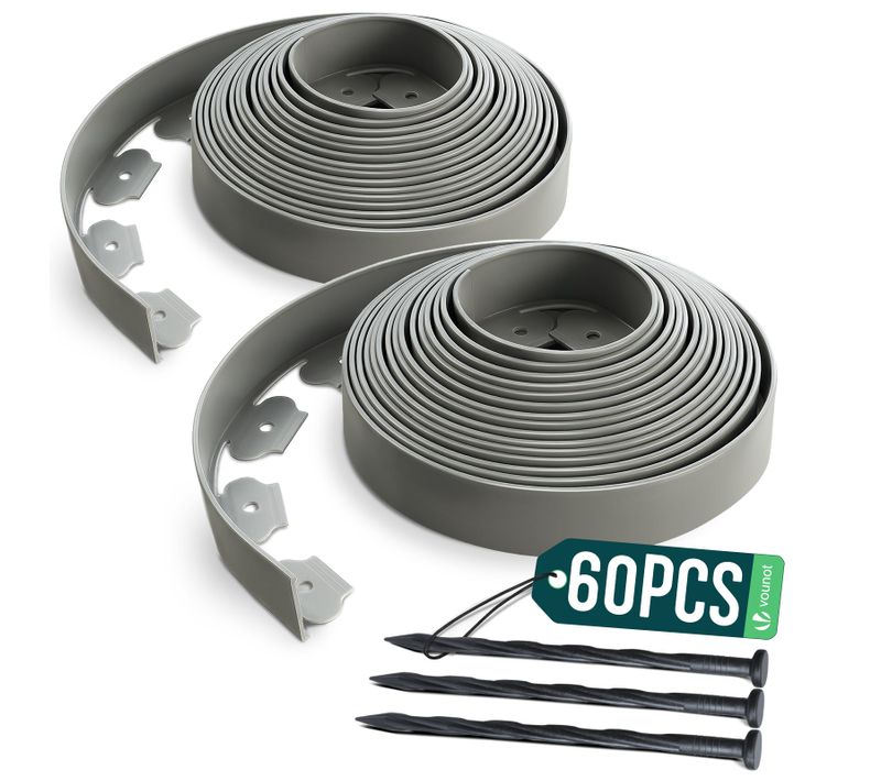 Bordure De Jardin Plastique ble 20m Avec Piquets Gris