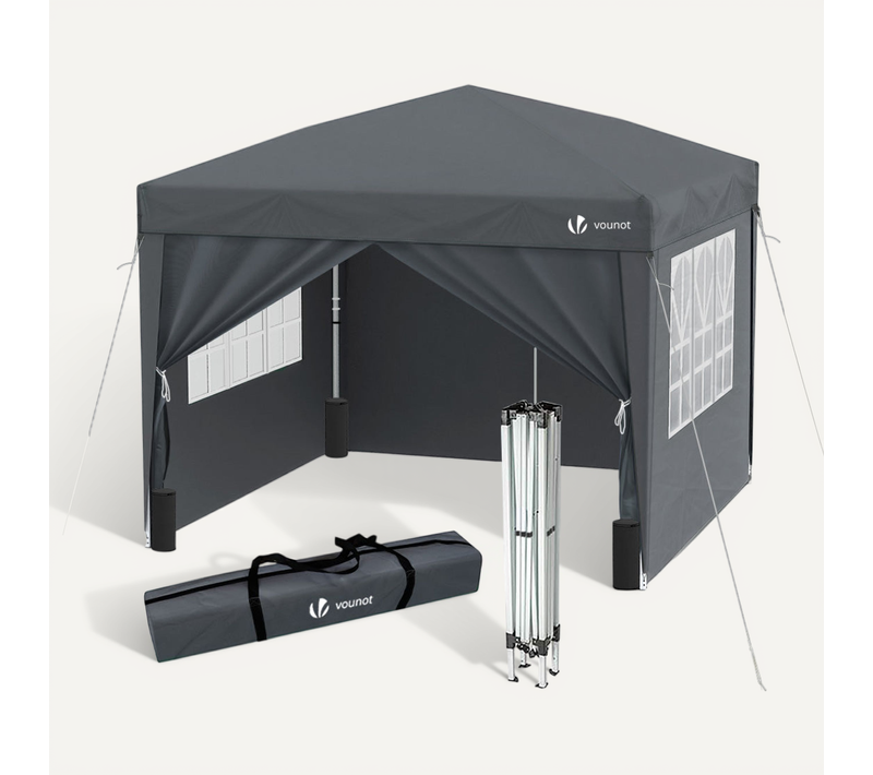 Tonnelle De Jardin 3x3m Pliable Avec Portes Et Fenêtres Gris