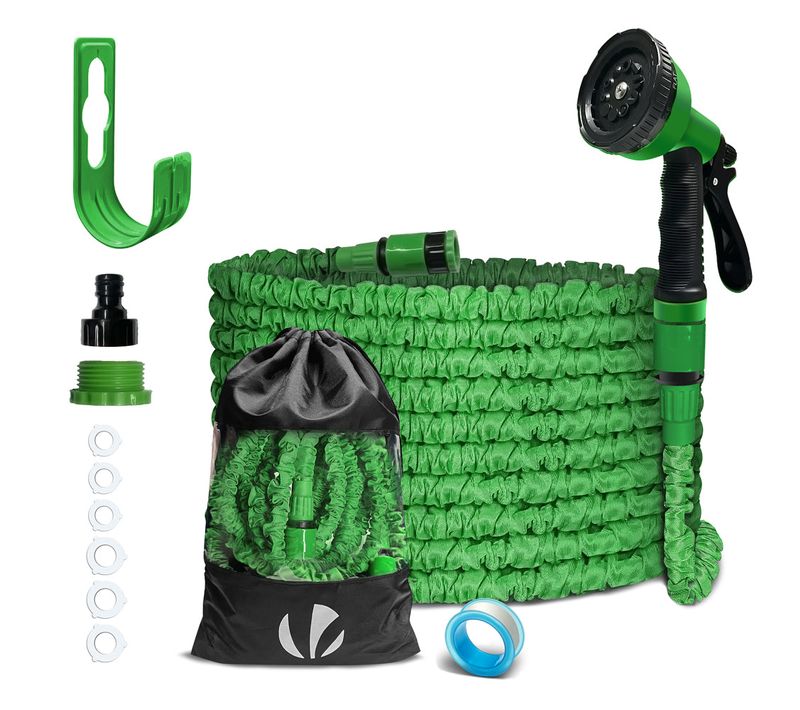 Tuyau D’arrosage Extensible 15m 800d Avec Accessoires Vert
