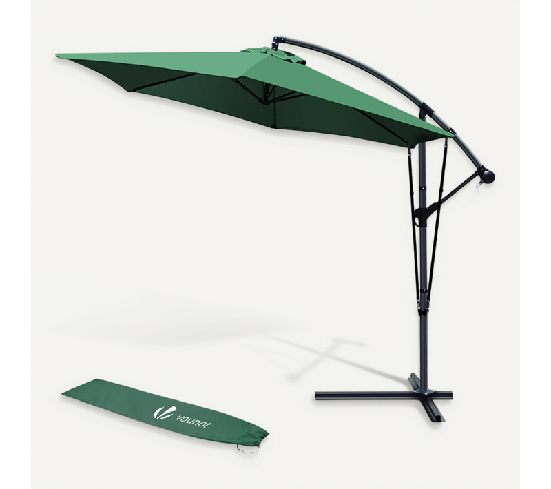 Parasol Déporté 3m Avec Housse De Protection Et Sangle De Fixation Vert