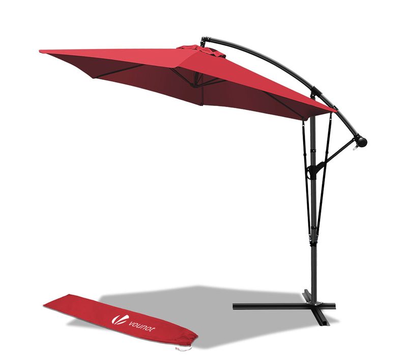 Parasol Déporté 3m Avec Housse De Protection Et Sangle De Fixation Rouge