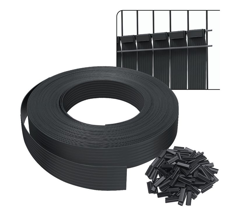 Kit De Lamelles Occultantes Pvc Brise Vue 75m X 4.7cm Avec 150 Clips Noir