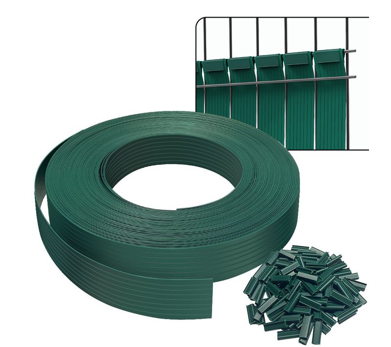 Kit De Lamelles Occultantes Pvc Brise Vue 75m X 4.7cm Avec 150 Clips Vert