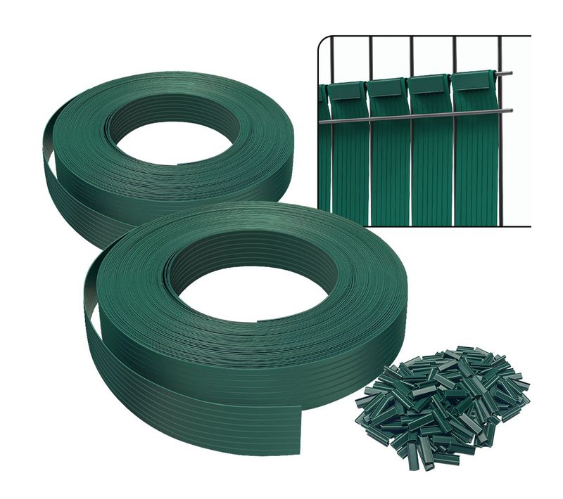 Kit De Lamelles Occultantes Pvc Brise Vue 150m X 4.7cm Avec 300 Clips Vert