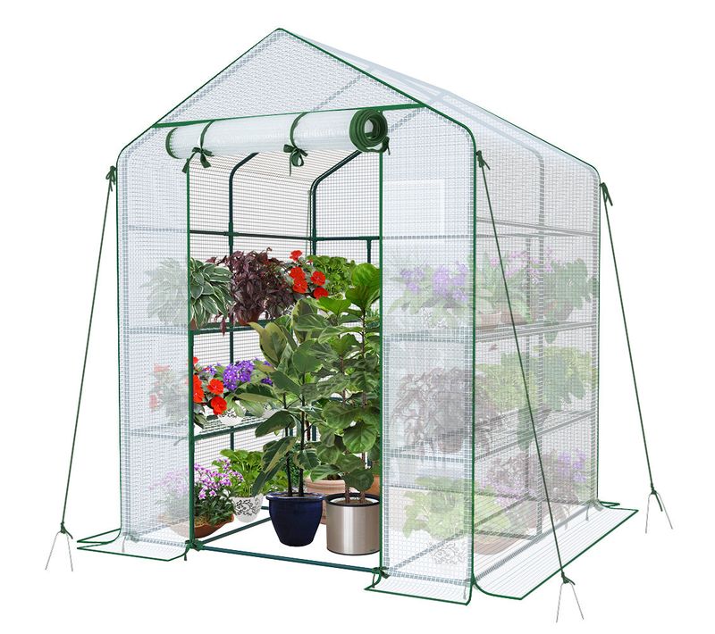 Serre De Jardin Avec Etageres Et Bache Pe Renforcee 135g/m2 143x143x195cm