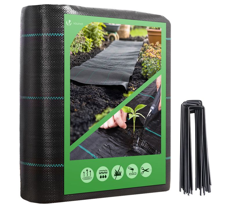 Toile De Paillage Contre Les Mauvaises Herbes 25mx2m Avec 50 Piquets Anti-uv 100g/m2