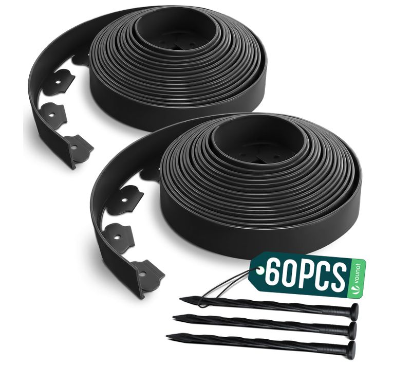 Bordure De Jardin Plastique Flexible 20m Avec Piquets Noir