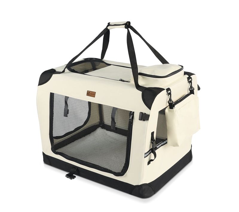 Sac Transport Pliable Chien Chat Caisse Cage Portable 60x44x44cm Beige