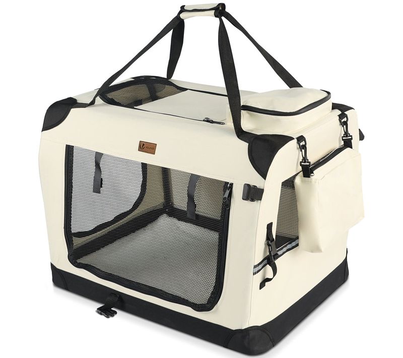 Sac Transport Pliable Chien Chat Caisse Cage Portable 82x60x60cm Beige