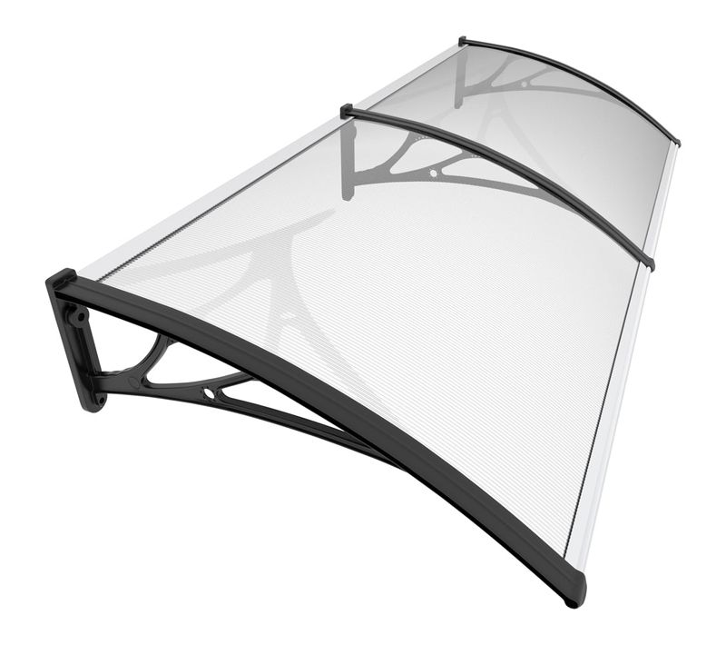 Auvent De Porte Marquise 200x80 Cm Transparent En Polycarbonate Anti Uv Noir