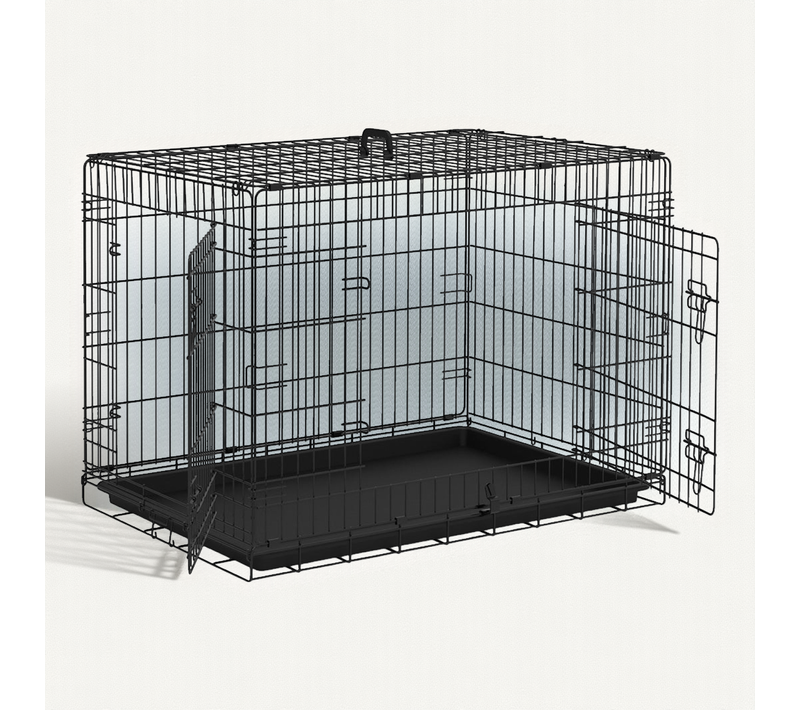 Cage Pour Chien Pliable Avec 2 Portes Verrouillable Plateau Amovible 92x58x64cm