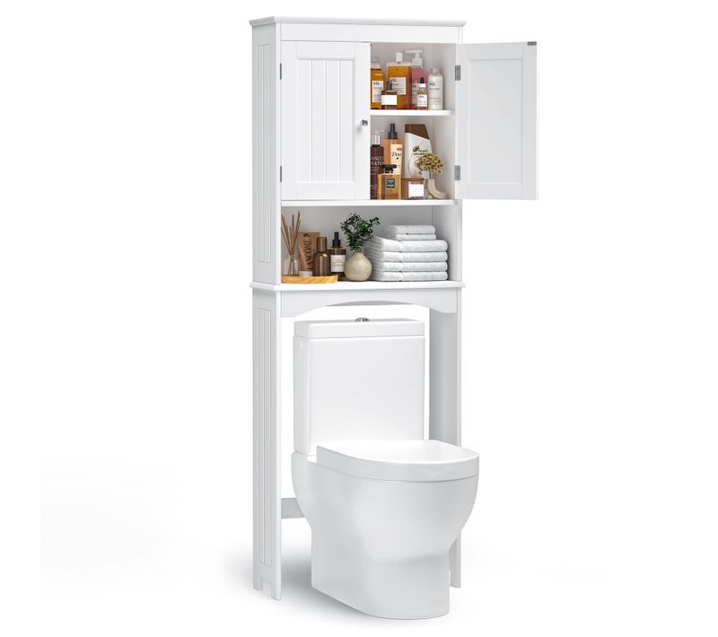 Meuble Wc étagère Sur Pied Rangement Avec Compartiment Ouverts 2 Portes étagères Réglables