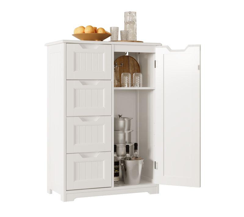 Meuble Cuisine Rangement Commode 4 Tiroirs 1 Porte De Placard 1 étagère Réglable Pour Couverts