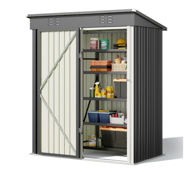 Abris De Jardin En Metal 162 X 95 X 182 Cm Cabanon Gris Sur Terrain