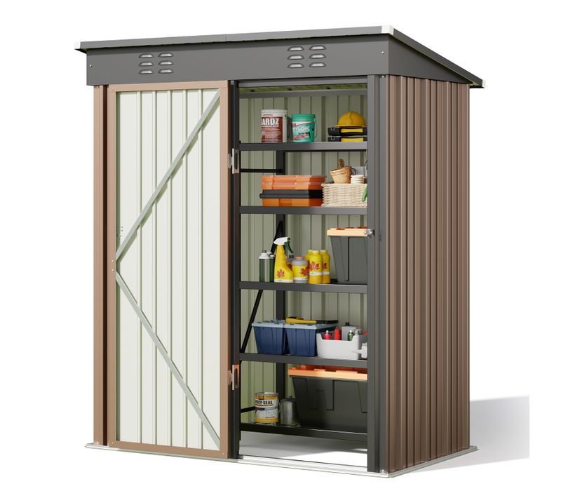 Abris De Jardin En Metal 162 X 95 X 182 Cm Cabanon Marron Sur Terrain