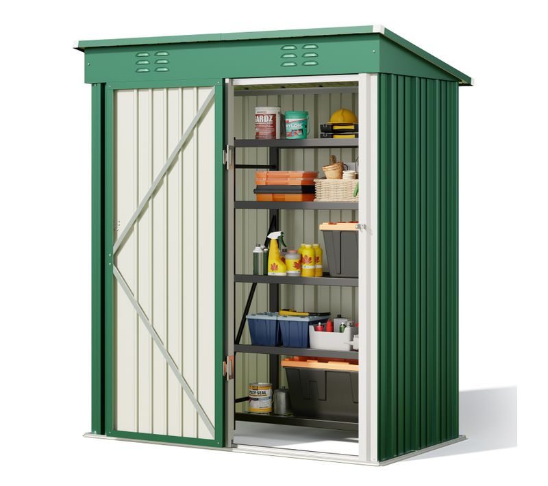 Abris De Jardin En Metal 162 X 95 X 182 Cm Cabanon Vert Sur Terrain