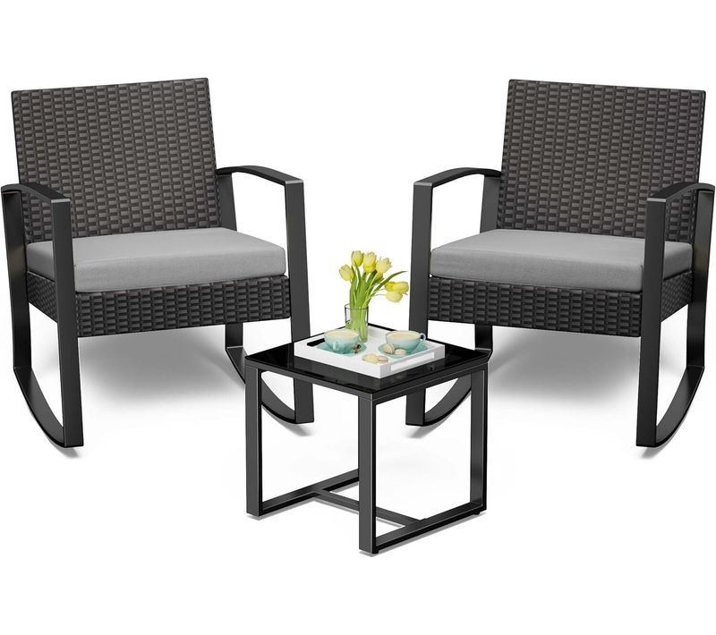 Salon De Jardin 2 Places Set De Jardin Acier Fauteuil à Bascule Avec Coussin, Gris