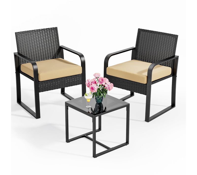 Jardin 2 Places Set De Jardin Acier Avec Coussin Table Verre Trempé Ensemble De Meuble Pour Patio