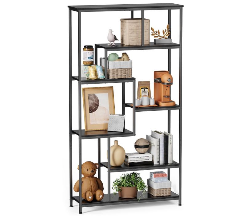 Bibliothèque Étagère De Rangement 7 Niveaux Cadre En Métal Pied Réglable 100 X 30 X 180 Cm Noir