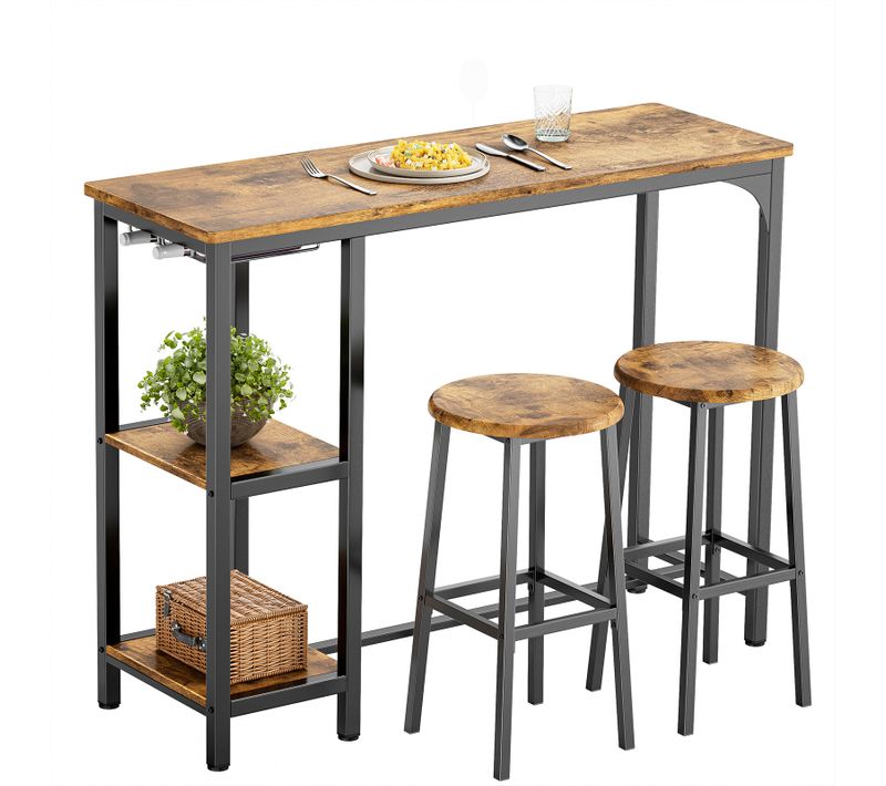 Table Haute Mange Debout 2 Tabouret Table De Meubles De Salle à Manger Cadre En Acier Marron