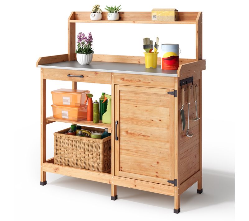 Table De Rempotage Placard De Rangement Extérieur Bois Sapin Table Jardinage Plateau Métal