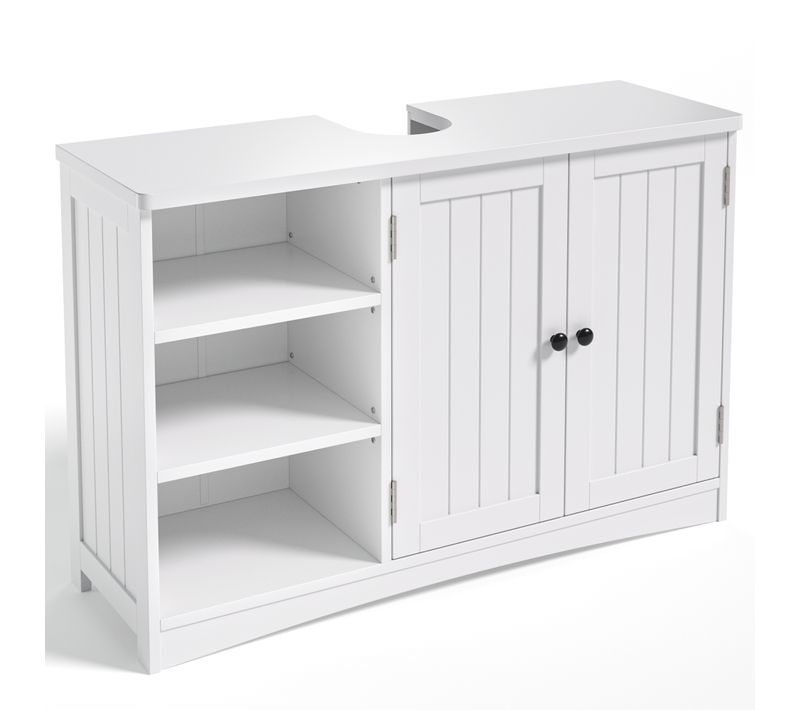 Meuble Sous Lavabo Salle De Bain Rangement Sur Pied 2 Portes 3 étages étagères 90 X 30 X 60 Cm
