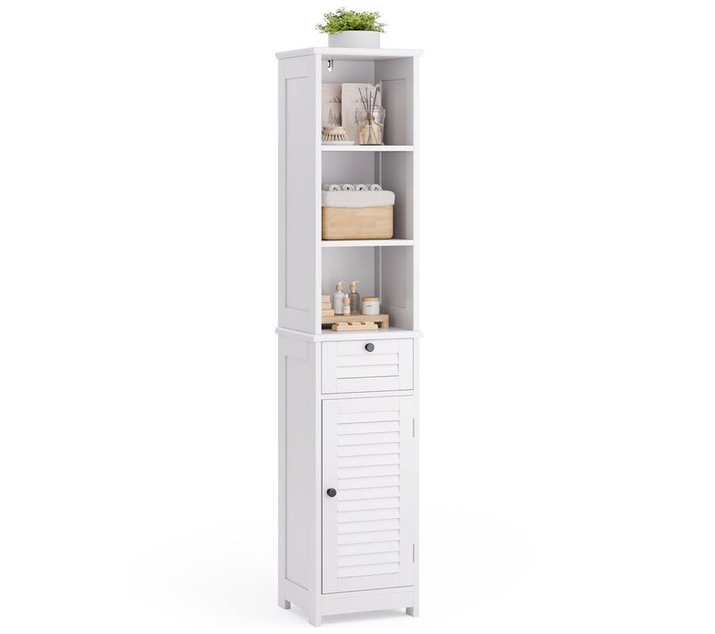 Colonne Salle De Bain Sur Pied Meuble Rangement 1 Tiroir 3 étagères 1 Porte étagère 34 X 30 X 163cm