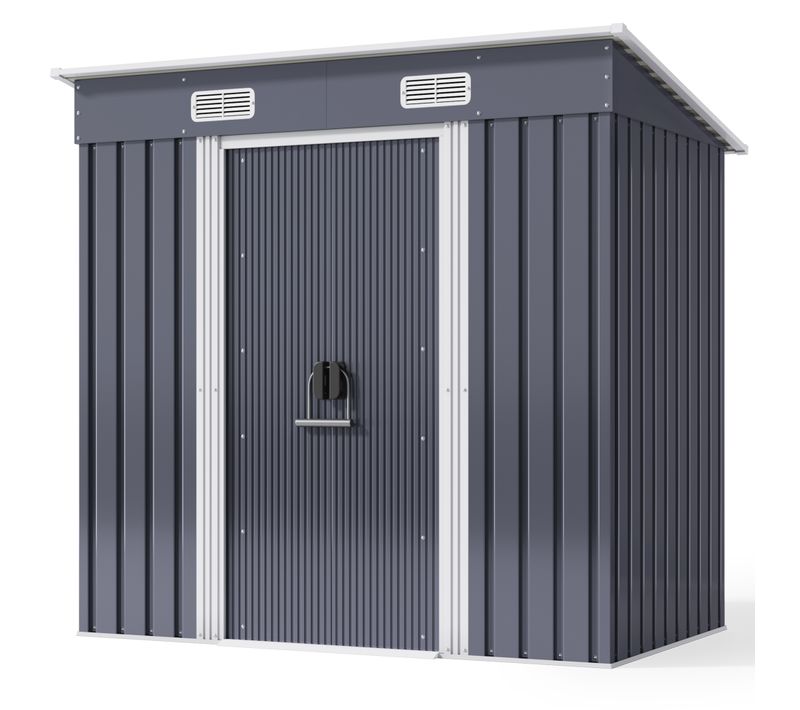 Abri De Jardin Métal 1,99 ㎡ Acier Galvanisé Cabanon Anthracite Sur Terrain 183 X 109 X 182 Cm