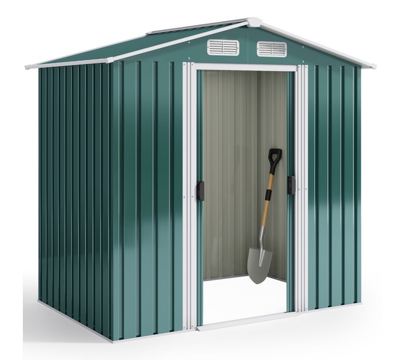 Abri De Jardin Métal 2,19 ㎡ Acier Galvanisé Cabanon Vert Sur Terrain 184 X 119 X 186 Cm