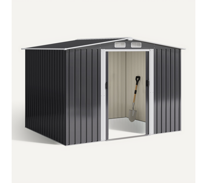 Abri De Jardin Métal 4,77 ㎡ Acier Galvanisé Cabanon Anthracite Sur Terrain 247 X 193 X 179 Cm