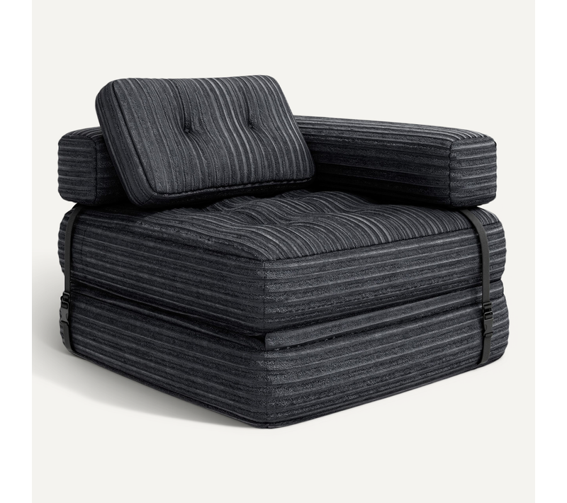 Canapé Convertible Fauteuil Lit 1 Place En L Gris Foncé Velours Côtelé Longue Coussin 85 X 85 Cm