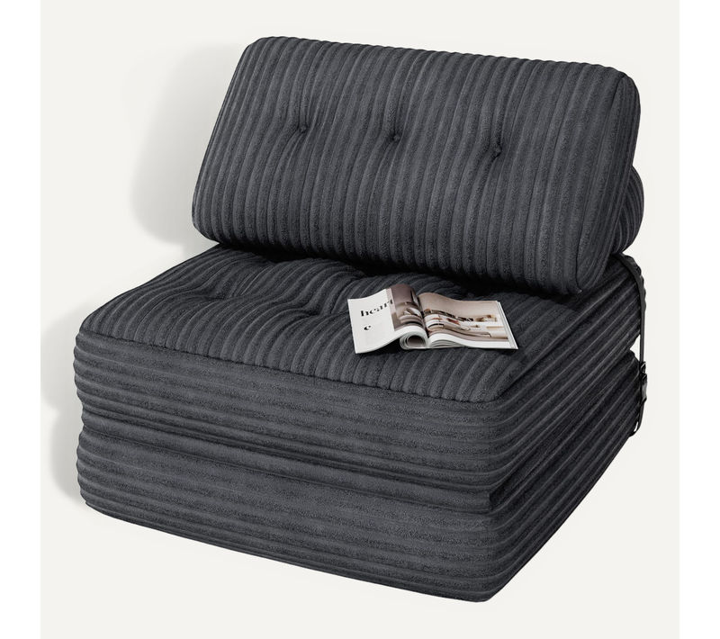 Canapé Convertible Fauteuil Lit 1 Place Dossier Sans Installation Gris Foncé Velours Côtelé 85x85cm