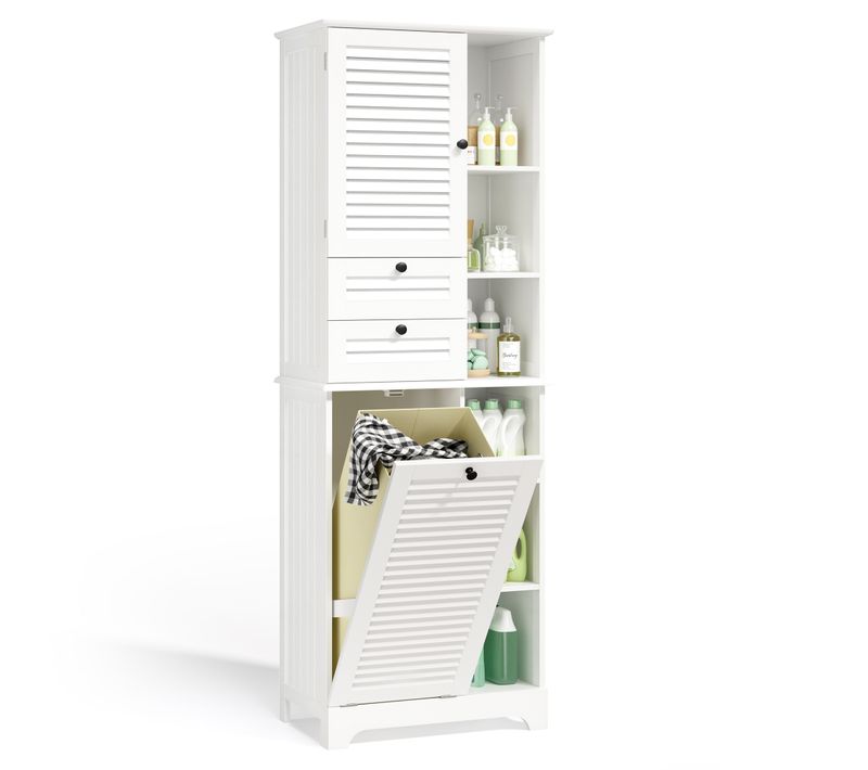 Meuble Colonne Salle De Bain Rangement Sur Pied Armoire 1 Porte Et 2 Tiroirs avec Panier à Linge