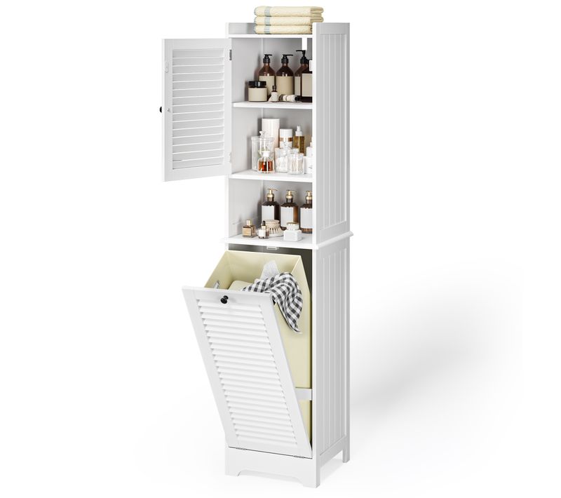 Meuble Colonne Salle De Bain Rangement Sur Pied Armoire 1 Porte 1 Placard Étagère 1 Panier à Linge