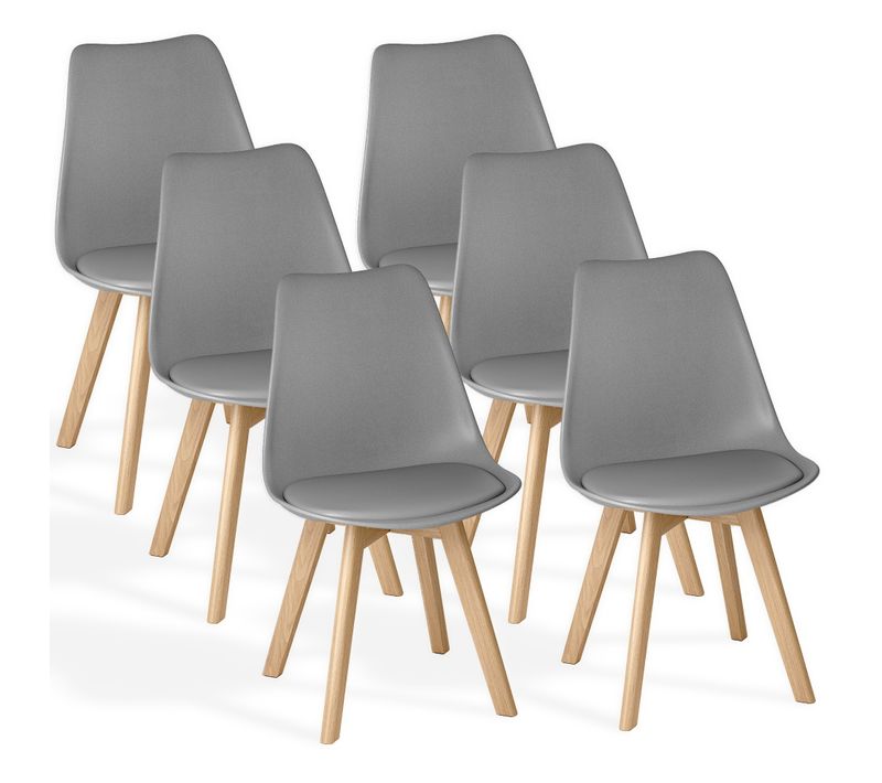 Lot 6 Chaises Scandinave En Pu Et Bois, Confortable Pour Salle à Manger Et Cuisine,gris
