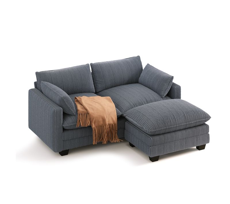 Canapé 2 Places Avec Pouf Design Scandinave Velours Côtelé Gris Foncé 167.5x76x91cm