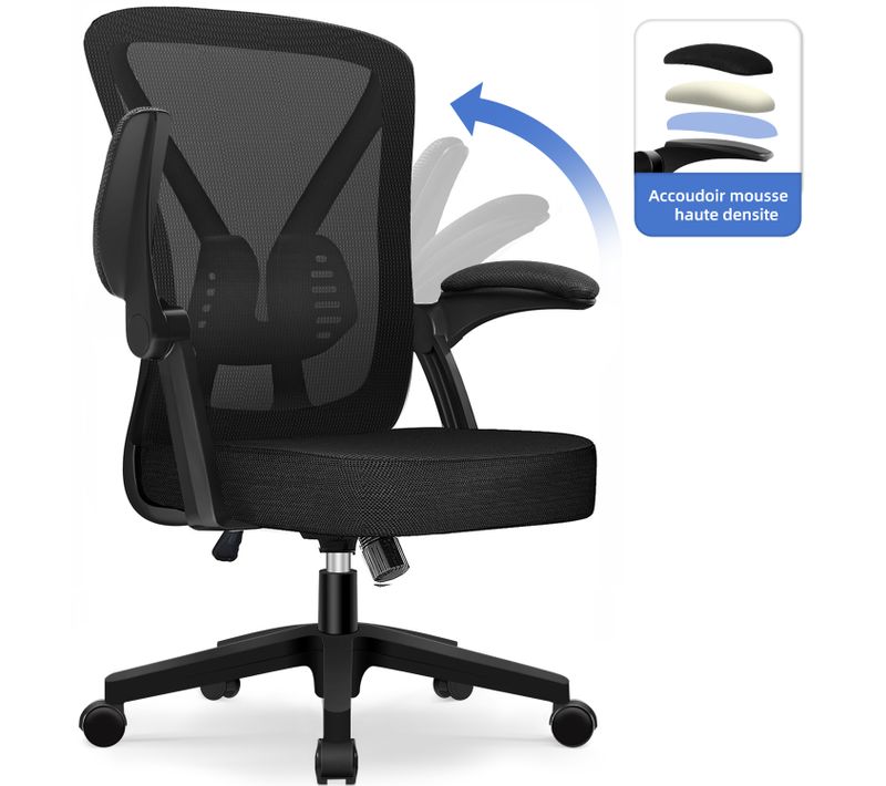 Chaise Bureau Accoudoir Pliable Fauteuil De Bureau Dossier Inclinable Hauteur Réglable Charge 150kg