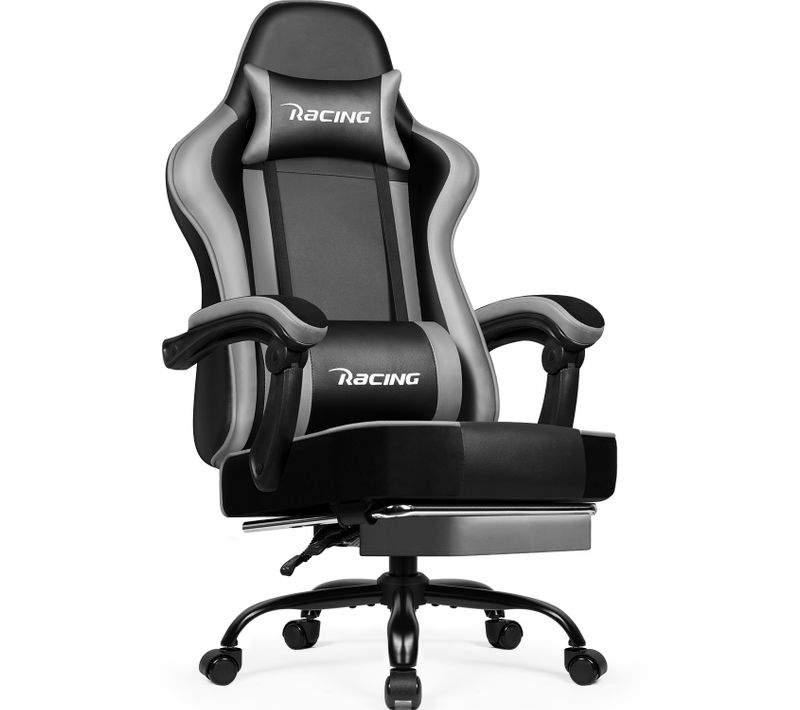 Fauteuil Gamer Ergonomique, 150kg Chaise Gaming Inclinable, Chaise De Bureau Gamer Gris Et Noir