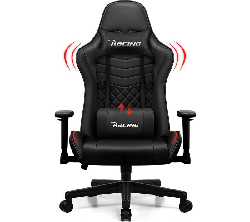Chaise Gaming Charge 150kg, Fauteuil Bureau Ergonomique, Assise De 56cm, Hauteur, Coussins Réglables