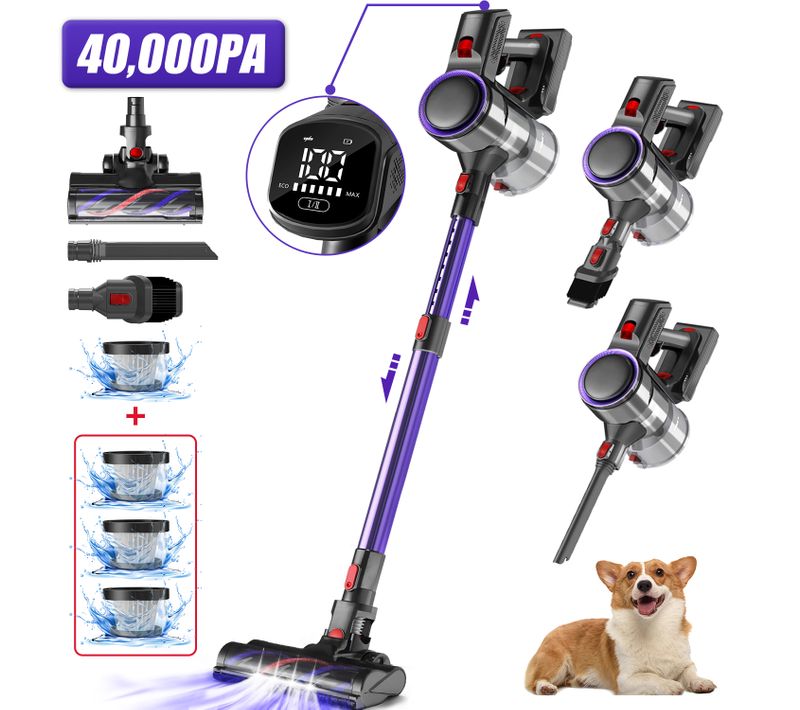 Aspirateur Balai Sans Fil 40000pa, Autonomie 50min, 6 En 1, Écran Tactile 2 Vitesses Réglables