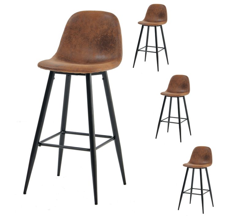 Lot De 4 Tabouret De Bar Rétro Vintage Avec Dossier Et Repose-pieds, Sièges Rembourrés, Marron