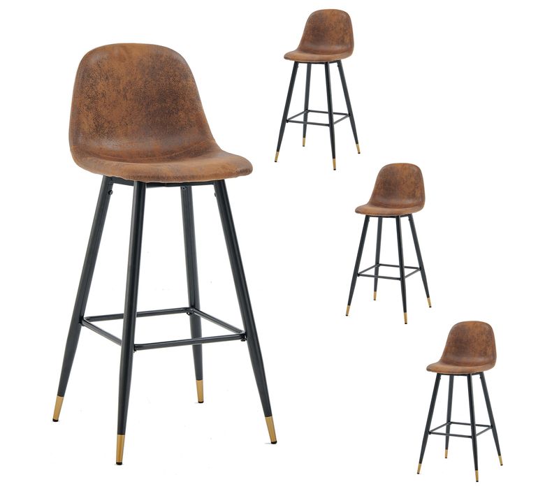 Lot De 4 Tabouret De Bar Vintage Avec Dossier Et Repose-pieds, Siège Rembourrés De 77 Cm De Haut