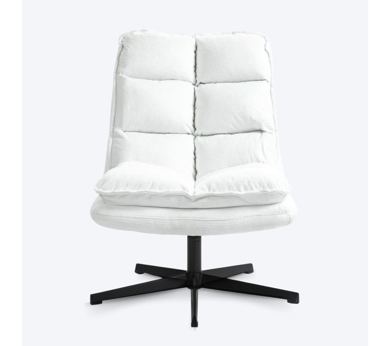 Fauteuil Salon Pivotant Sur 360° Avec Dossier Pliante Assise Épais Revêtement En Tissu, Blanc