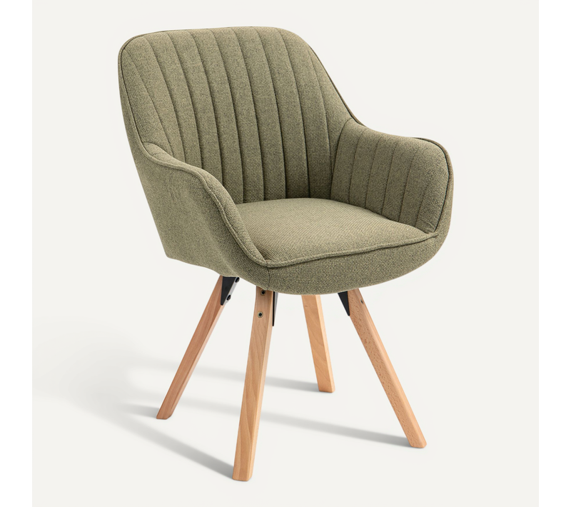 Chaise Salle À Manger Fauteuil Pivotant Avec Accoudoirs En Tissu Pieds En Bois Massif Vert