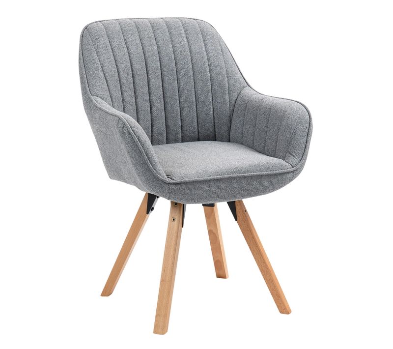 Chaise Salle À Manger Fauteuil Pivotant Avec Accoudoirs En Tissu Pieds En Bois Massif Gris
