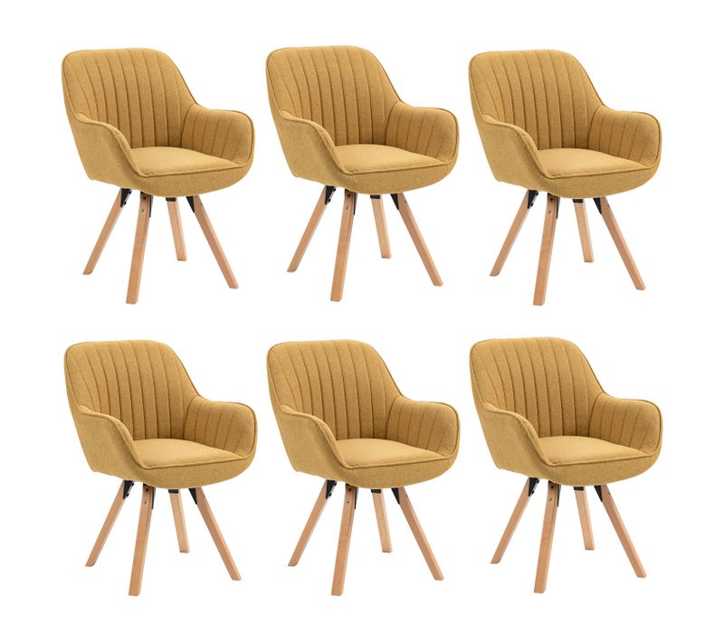 Lot De 6 Chaise Salle À Manger Fauteuil Pivotant Avec Accoudoirs Pieds En Bois Massif Jaune