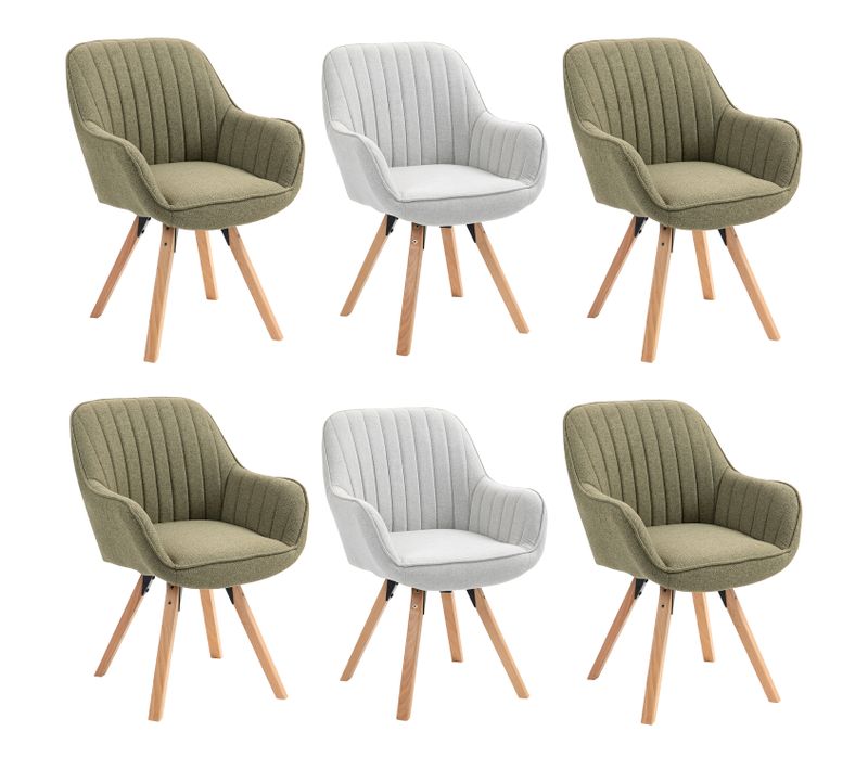 Lot De 6 Chaise Salle À Manger Fauteuil Pivotant Avec Accoudoirs Pieds En Bois Massif Beige Vert