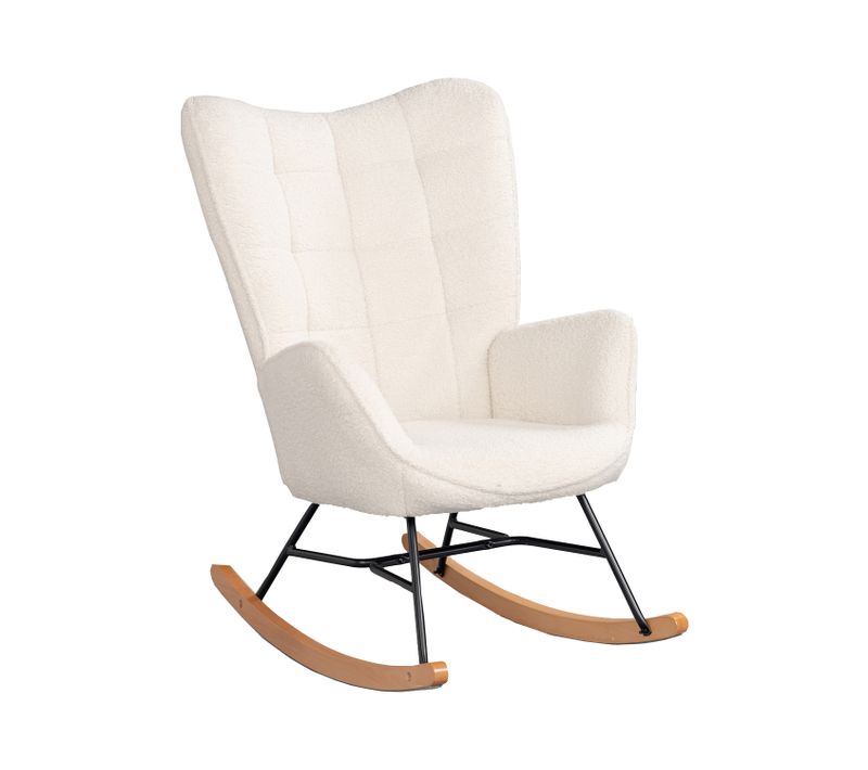 Fauteuil à Bascule Allaitement Rocking Chair Scandinave Revêtement En Bouclette Beige